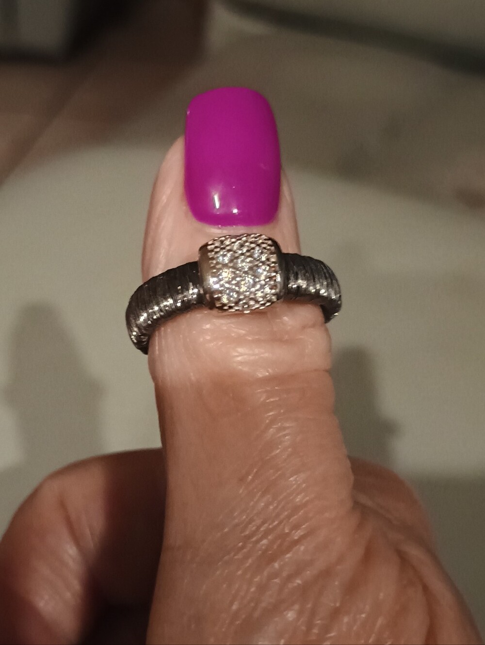 Pavé Square Diamond Accent Two-Tone Women's Ring in Black and Silver Italy 925